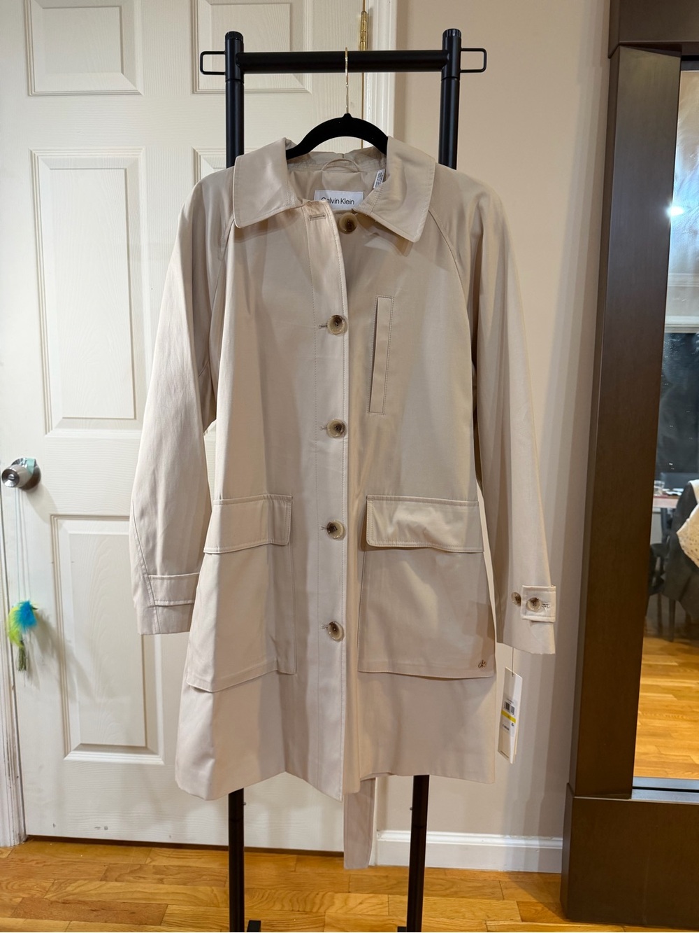 Calvin Klein Beige Trench Coat with Button Front (NWT)